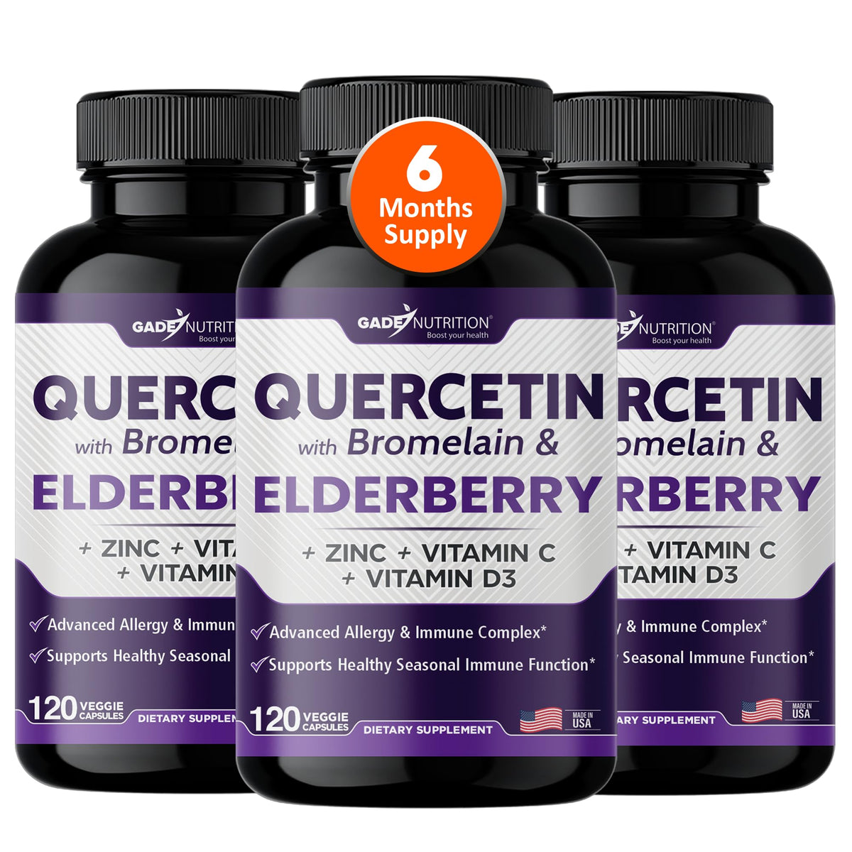 Gade Nutrition Quercetin with Bromelain & Elderberry bottle label