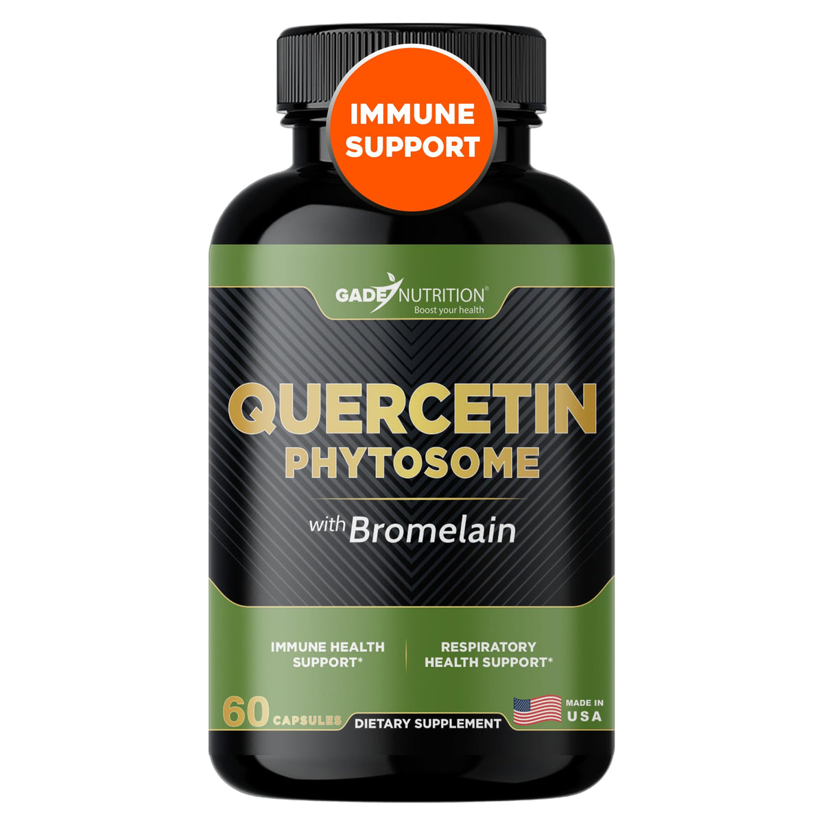 Gade Nutrition Quercetin Phytosome with Bromelain bottle on white background