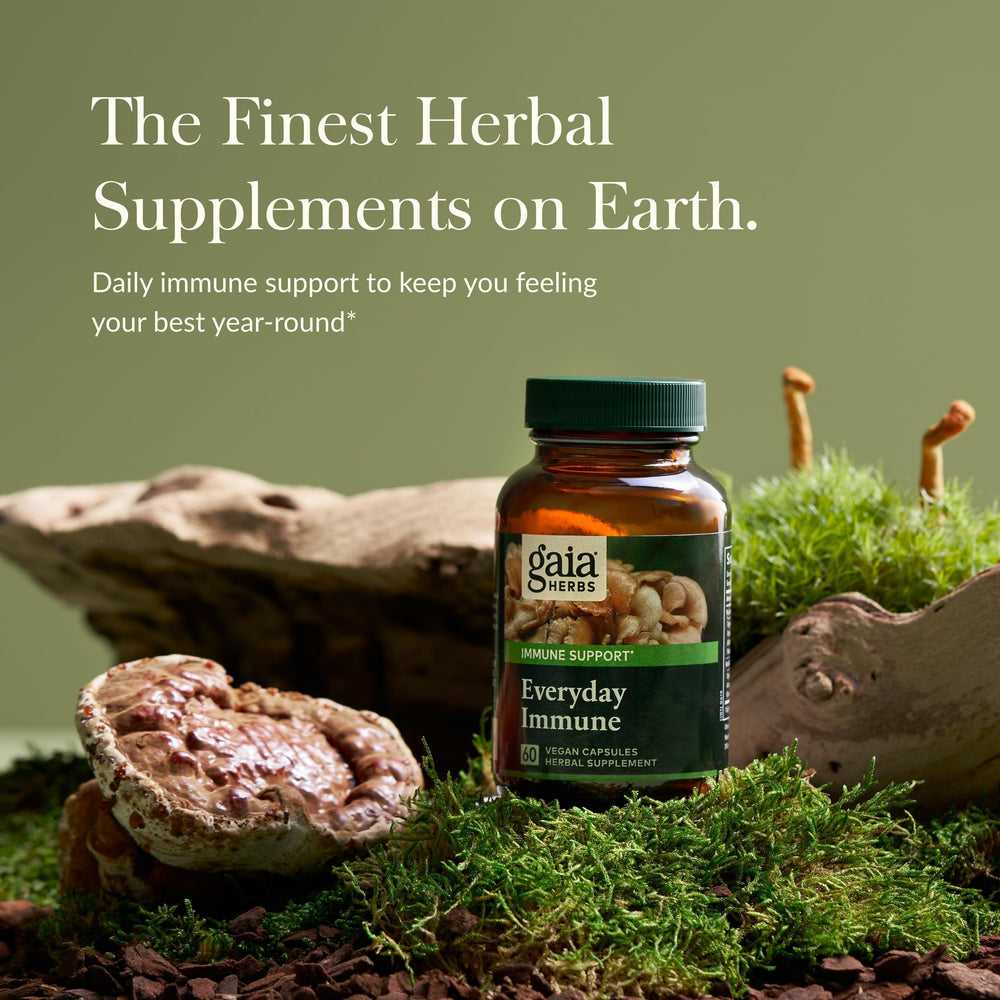 Close-up of Gaia Herbs capsule bottle showing 60 vegan capsules