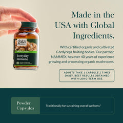 Immune support ingredients include cordyceps and shiitake mushrooms