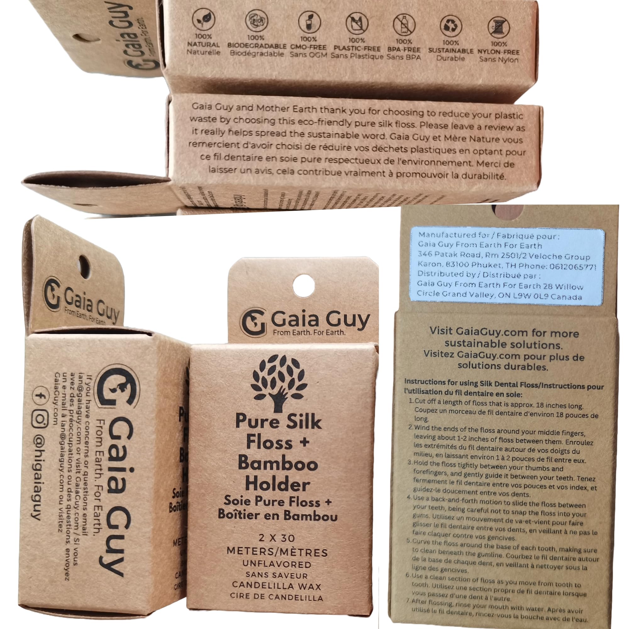 User with Gaia Guy bamboo floss holder in use