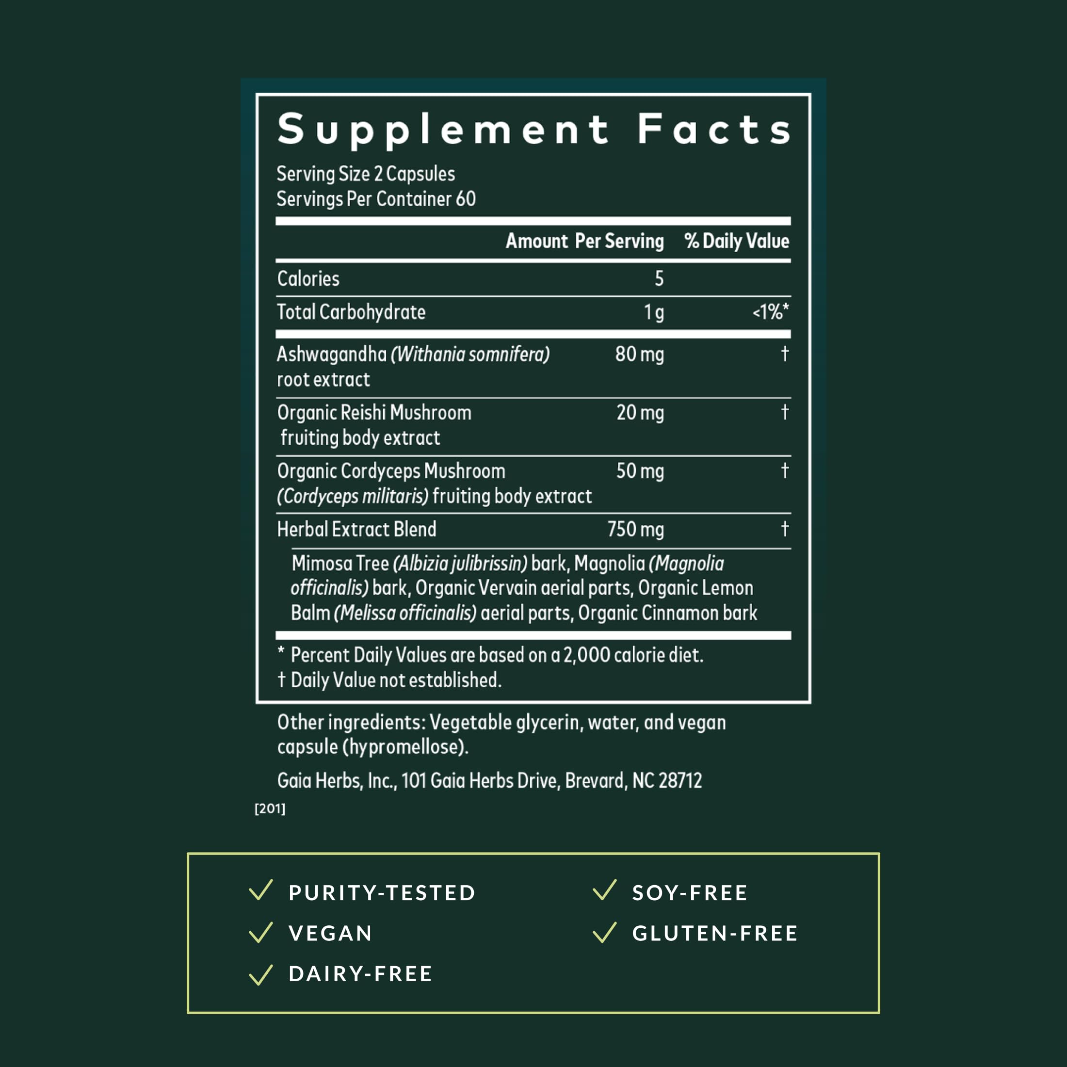 Close-up of Gaia Herbs Adrenal Health Nightly Restore capsules for nightly use
