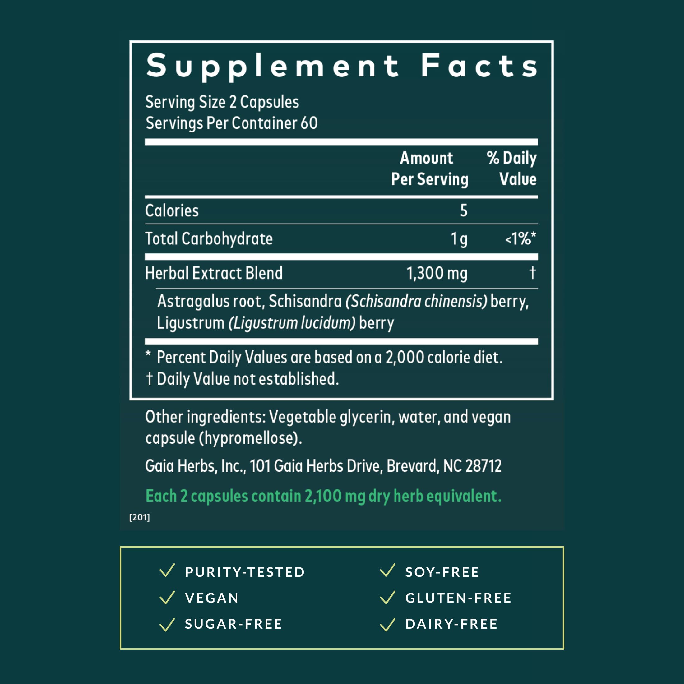 Gaia Herbs Astragalus Supreme ingredients featuring schisandra berry.