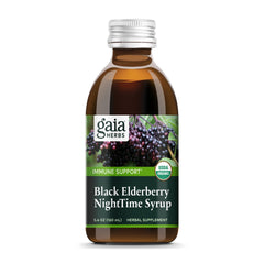 Gaia Herbs Black Elderberry NightTime Syrup bottle and packaging