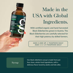 Gaia Herbs Black Elderberry Syrup bottle beside packaging