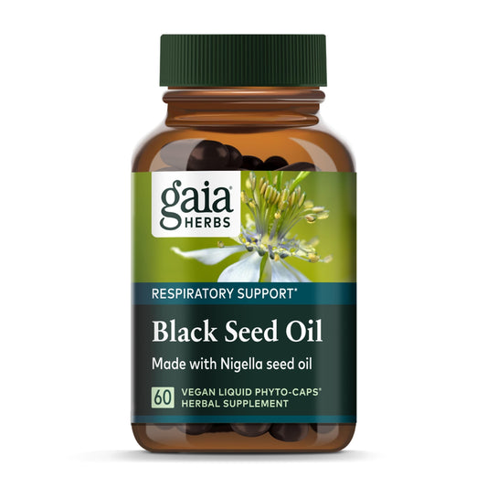 Gaia Herbs Black Seed Oil capsules in 60-count Phyto-capsules packaging
