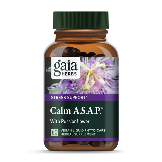 Gaia Herbs Calm A.S.A.P. bottle and label on white background