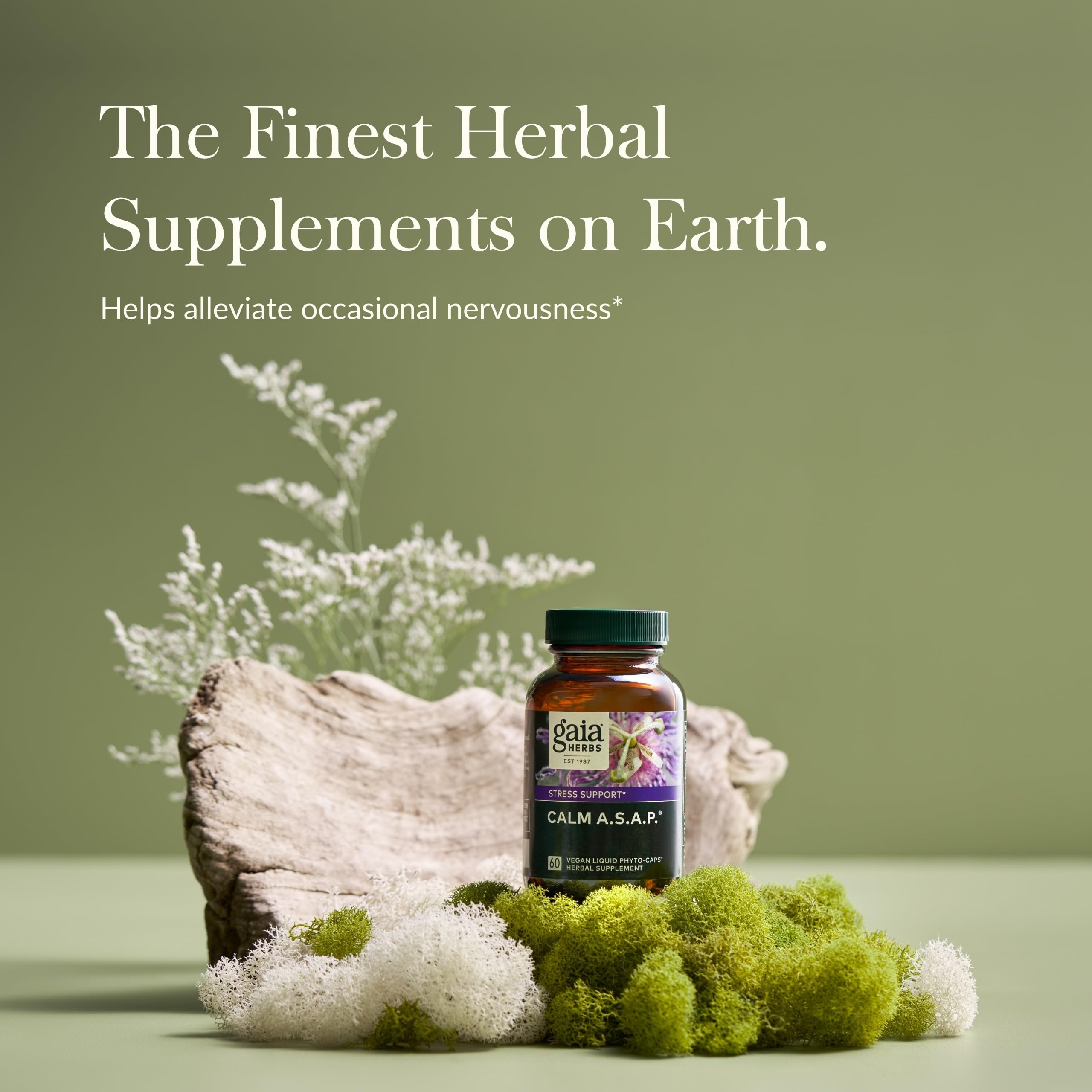 Close-up of Gaia Herbs Calm A.S.A.P. liquid phytocapsules