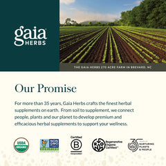 Gaia Herbs capsules beside wooden spoon showing natural ingredient use