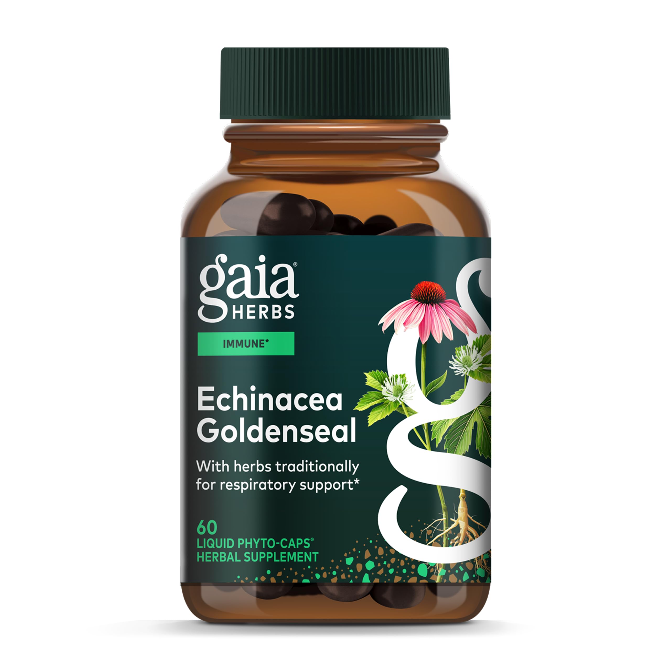 Gaia Herbs Echinacea Goldenseal bottle on white background