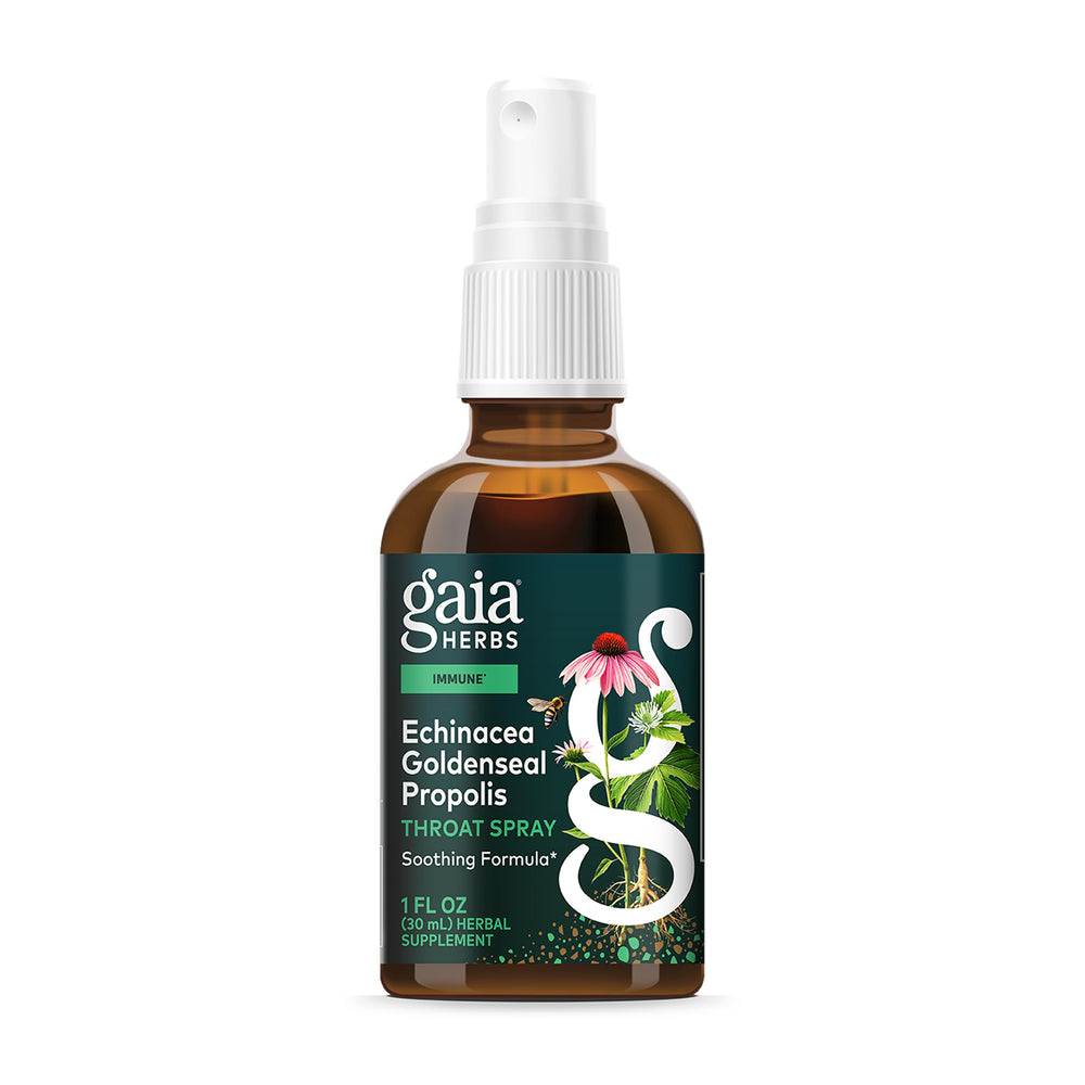 Gaia Herbs throat spray bottle with Echinacea Goldenseal Propolis 1 oz