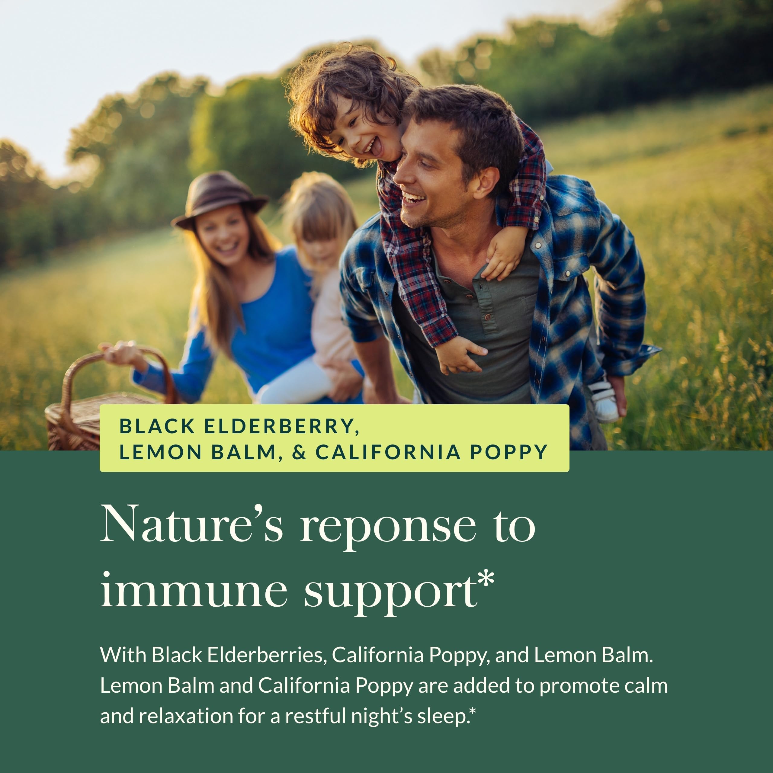 Label highlights: immune support, sleep, vegan, purity-tested