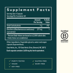 Front label of Gaia Herbs Eleuthero Root product