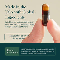 Ingredients panel on Gaia Herbs Eleuthero Root bottle