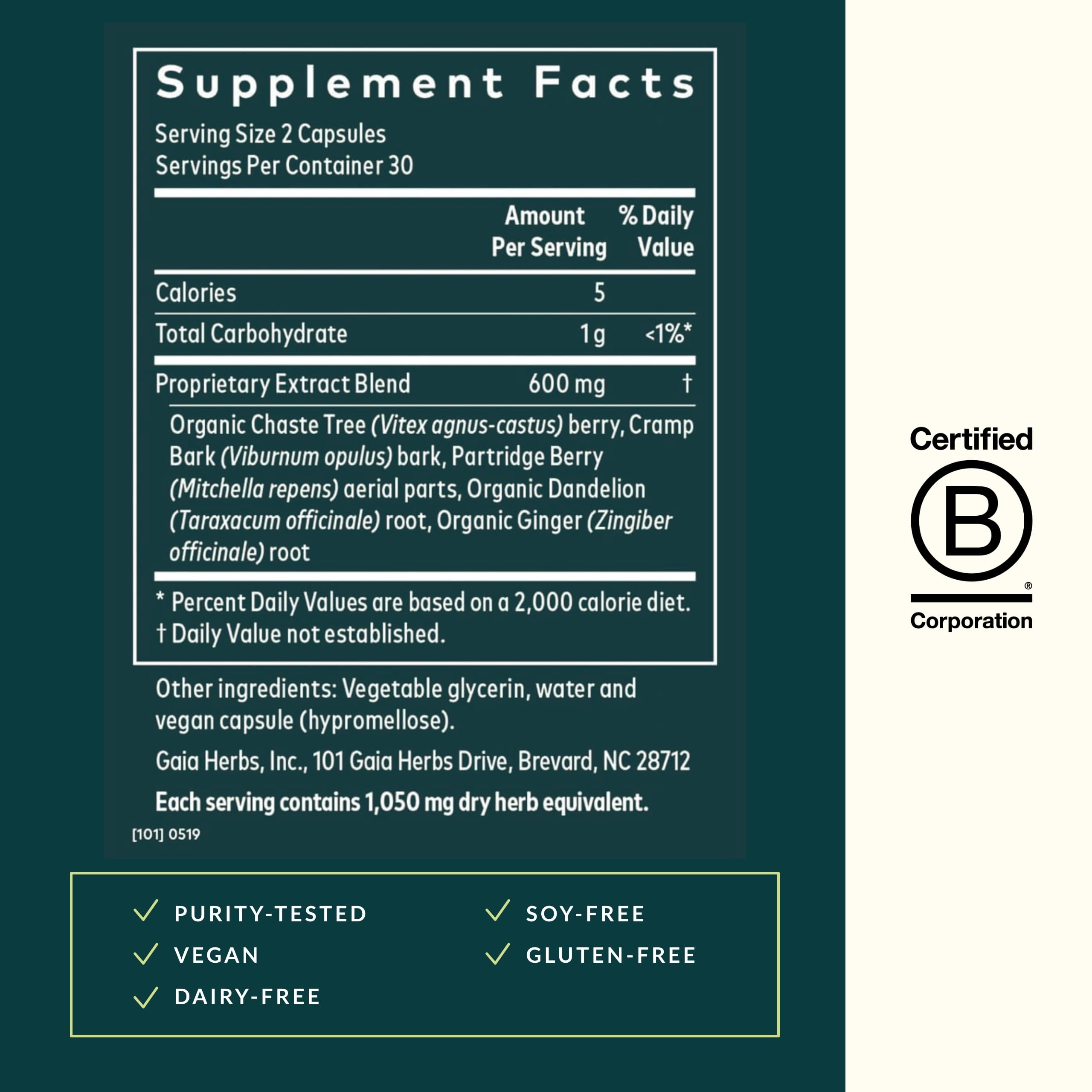 Dandelion root and organic ginger root ingredients