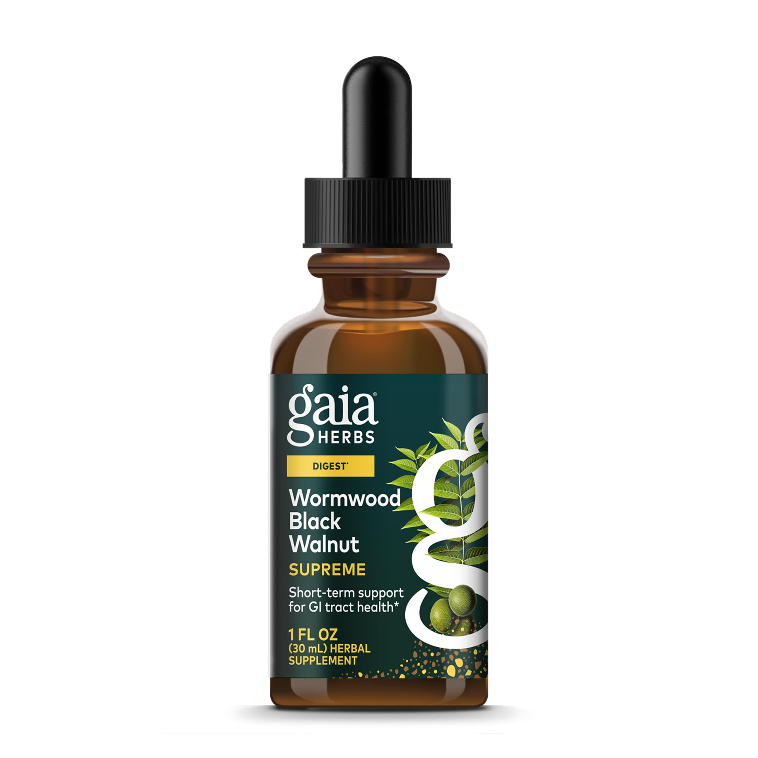 Gaia Herbs front bottle shot showing clear labeling and compact size benefit
