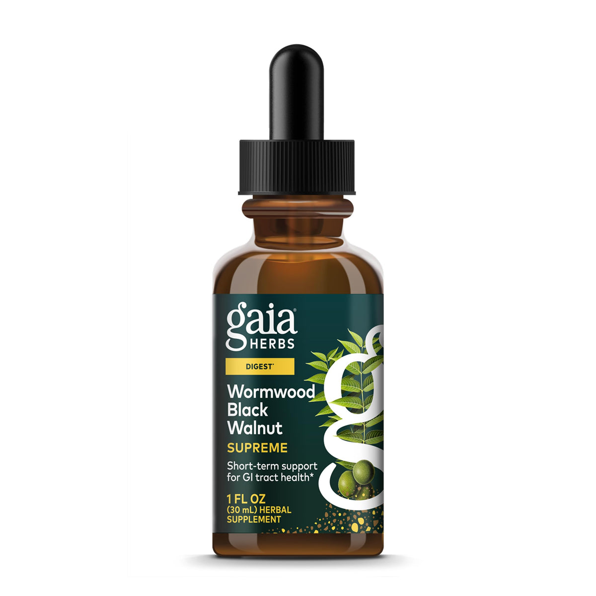 Gaia Herbs front bottle shot showing clear labeling and compact size benefit