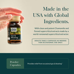 Gaia Herbs Gas & Bloating capsule close-up with activated charcoal