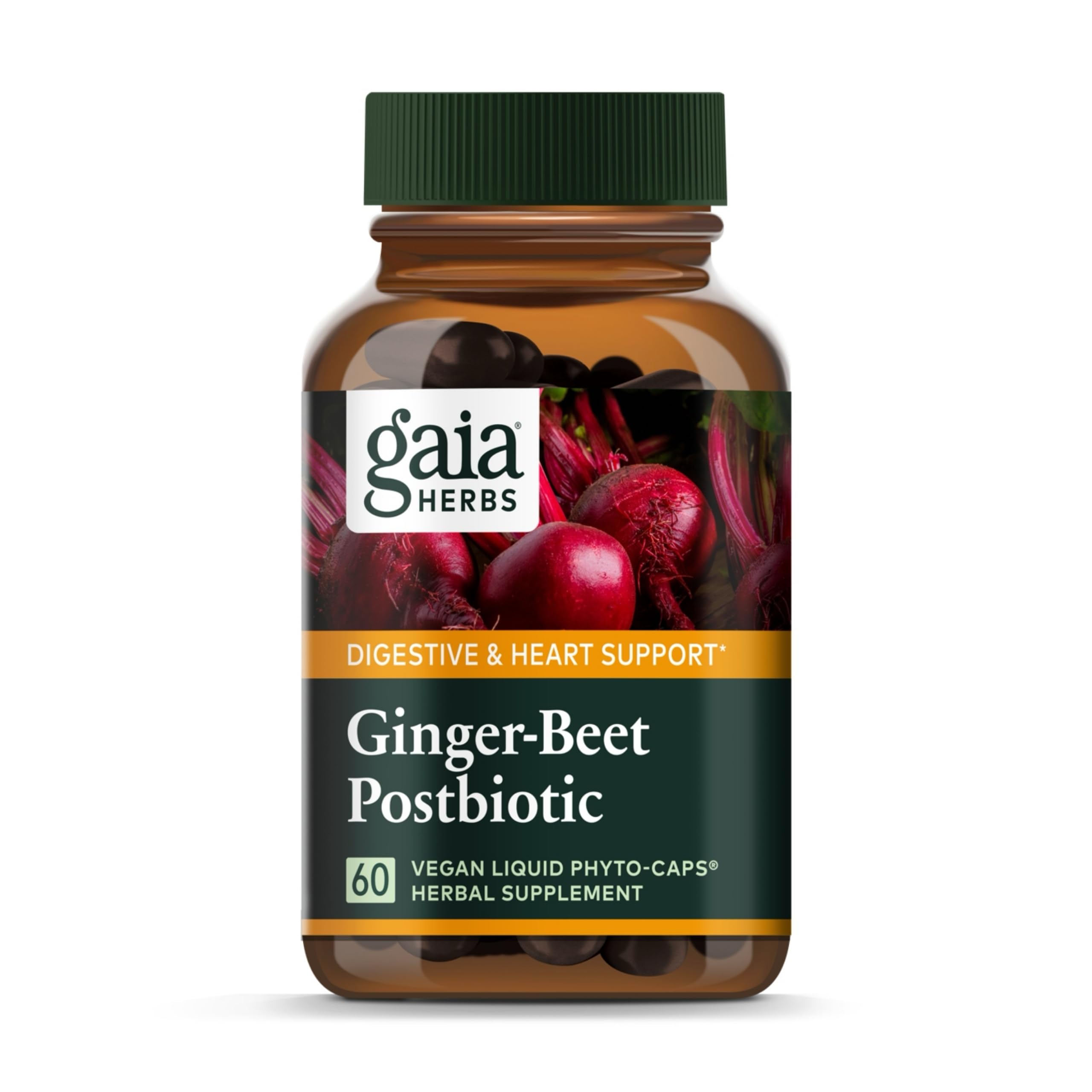 Gaia Herbs Ginger-Beet Postbiotic bottle and label