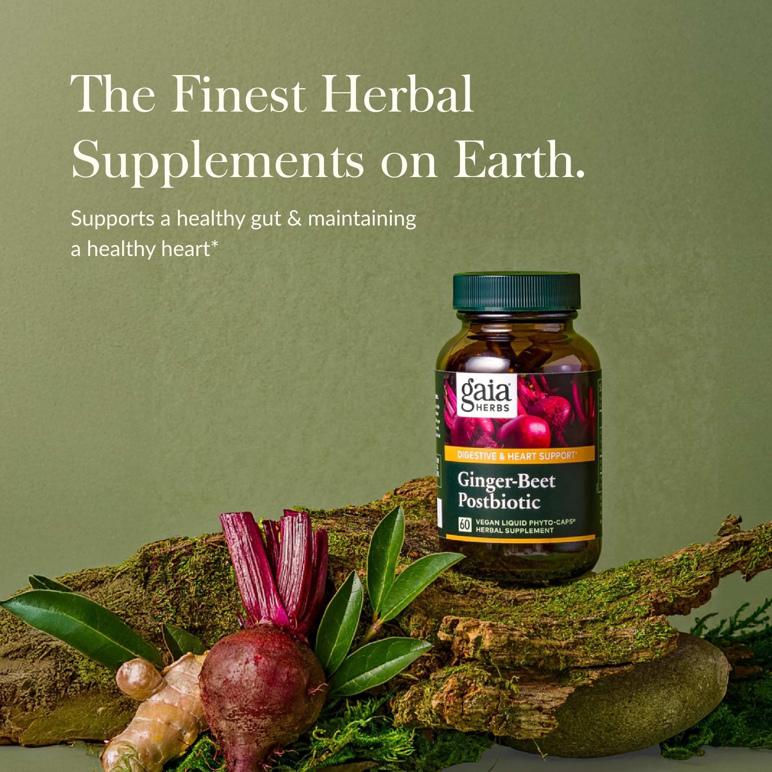 Close-up of Ginger-Beet Postbiotic vegan capsules