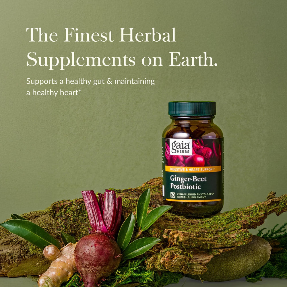 Close-up of Ginger-Beet Postbiotic vegan capsules