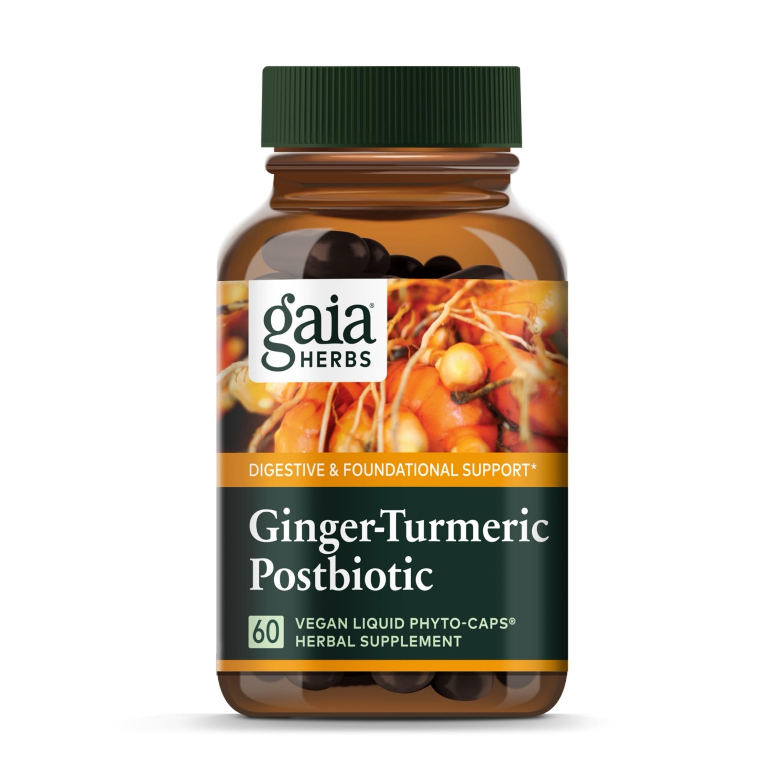 Gaia Herbs Ginger-Turmeric Postbiotic bottle