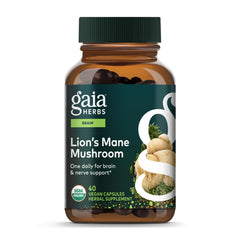 Gaia Herbs Lion’s Mane bottle with 40 vegan capsules