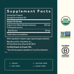 USDA Organic Lion's Mane mushroom from Gaia Herbs