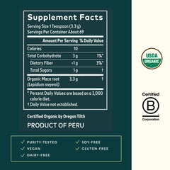 USDA Organic certified maca powder label