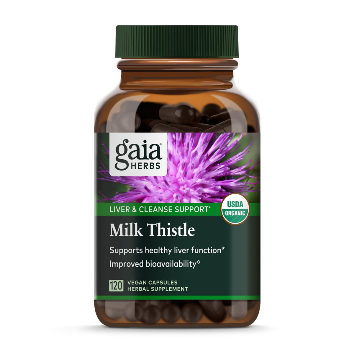 Gaia Herbs Milk Thistle bottle front label