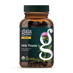 Gaia Herbs Milk Thistle bottle front view for daily liver support