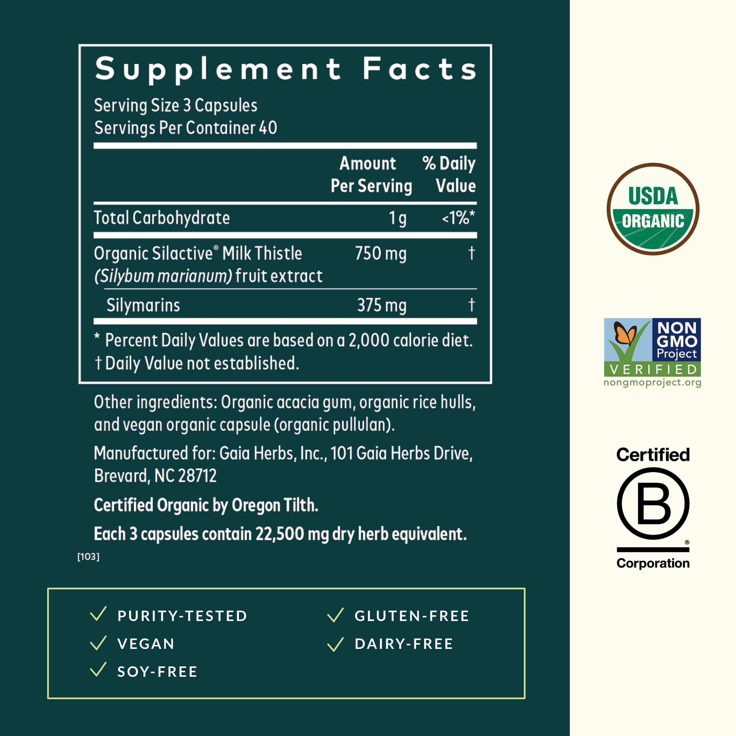 Close-up of Gaia Herbs Milk Thistle capsules