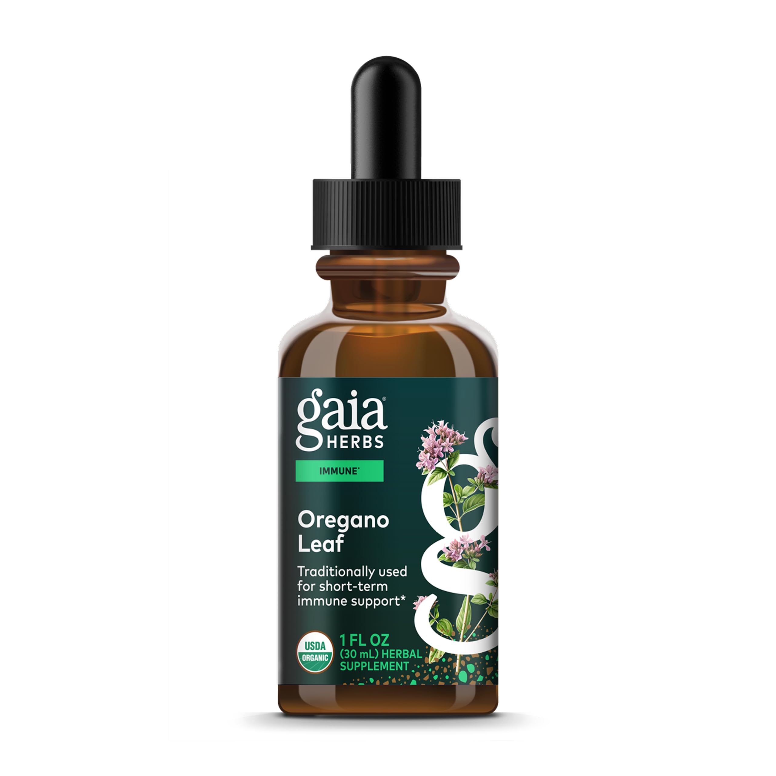 Gaia Herbs Oregano Leaf Immune Support liquid bottle front view