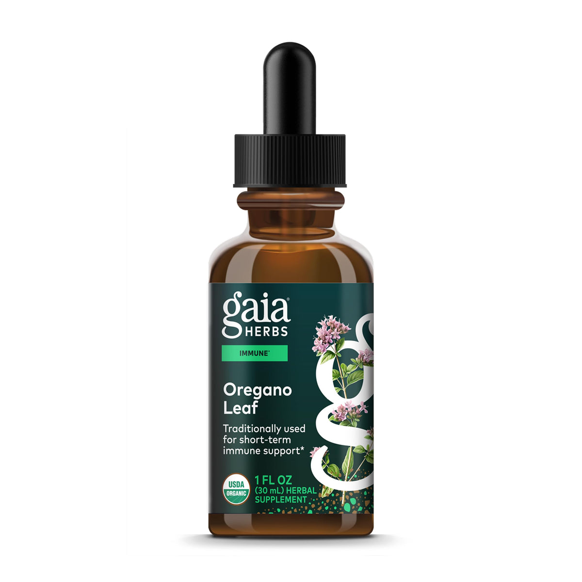 Gaia Herbs Oregano Leaf Immune Support liquid bottle front view