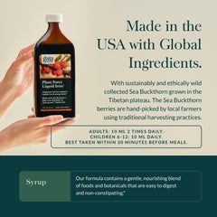Honey-sweetened Gaia Herbs Plant Force Liquid Iron bottle suggests gentle daily tasting.