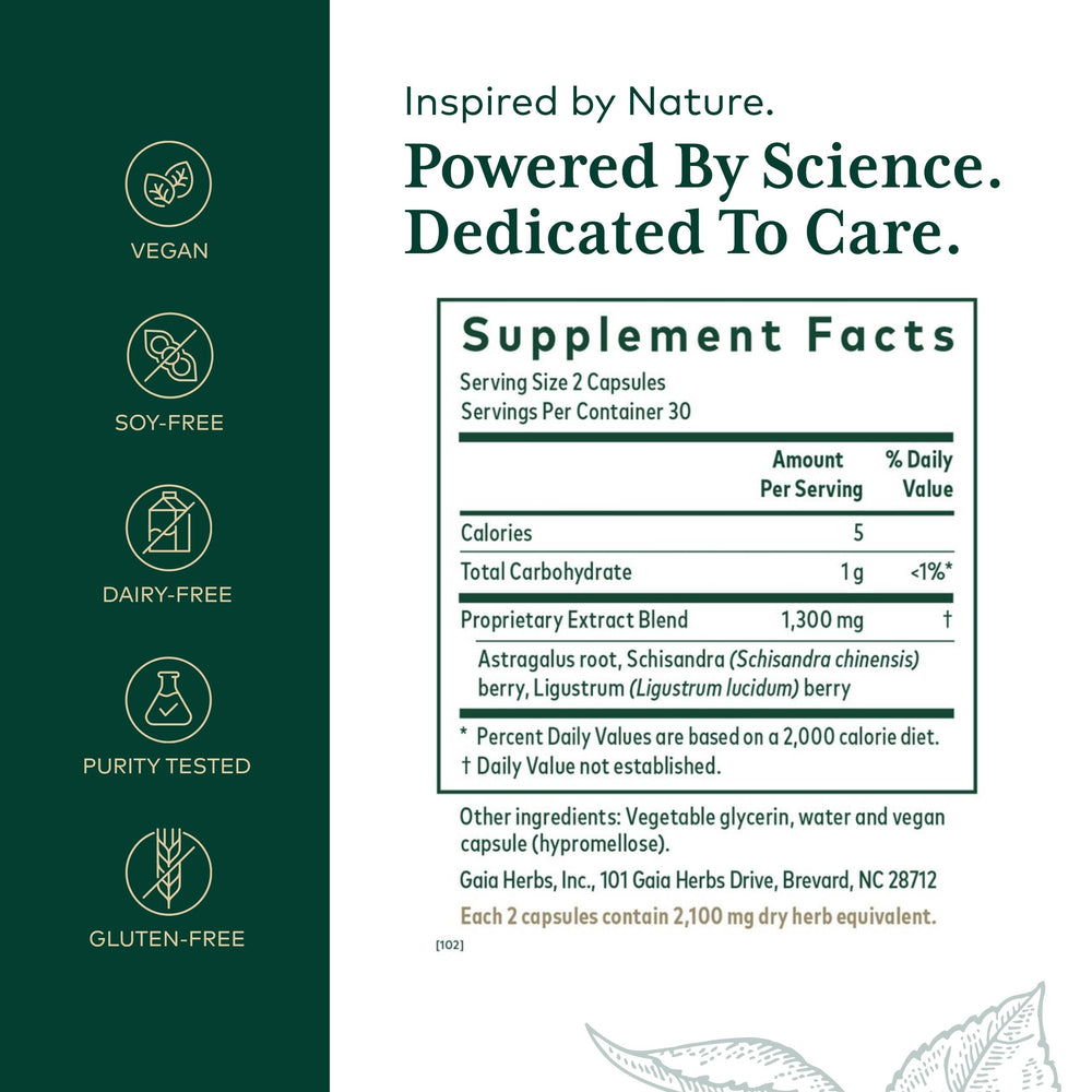 Close-up of Gaia Herbs PRO Immune Formula bottle label