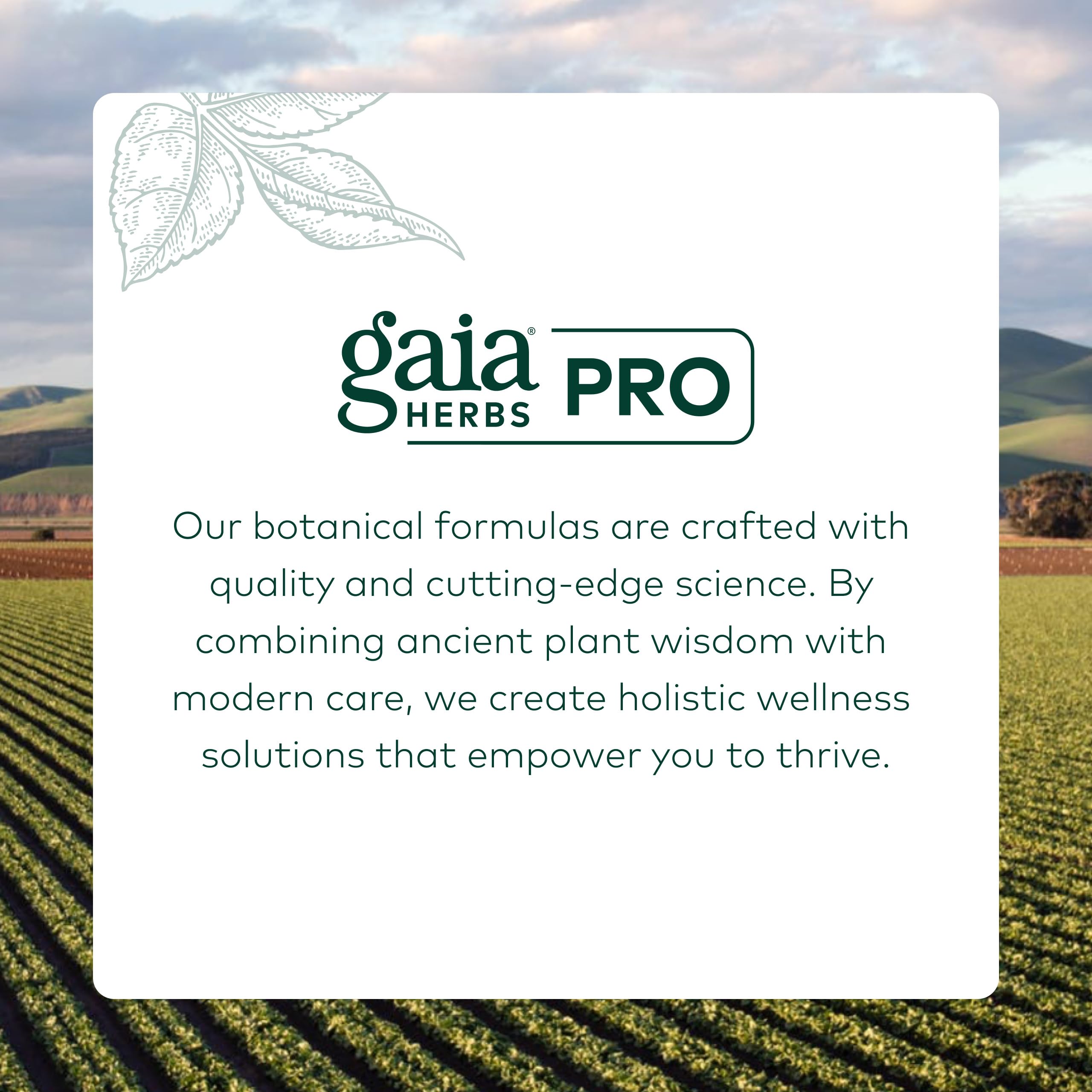 Gaia Herbs PRO bottle next to a healthy meal to illustrate daily use