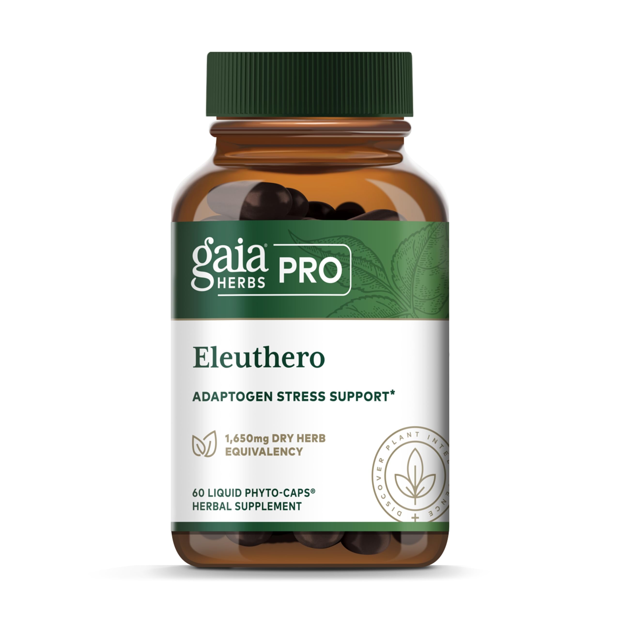 Gaia Herbs PRO Eleuthero adaptogen supplement bottle and label