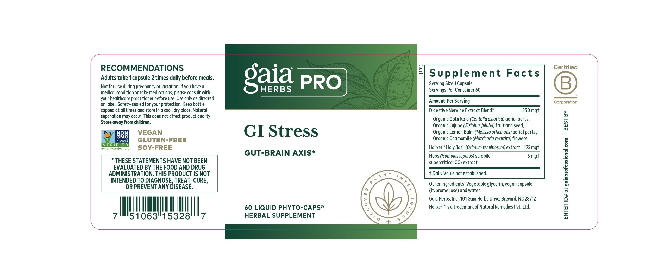 Gaia Herbs PRO GI Stress packaging shown with capsules