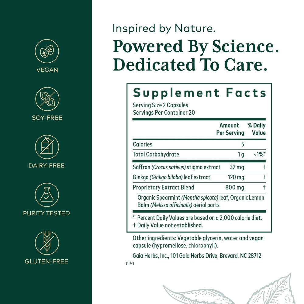 Close-up of GAIA Herbs PRO Nootropic Focus bottle label