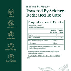 Bottle of Gaia Herbs PRO Olive Leaf 1360 capsules