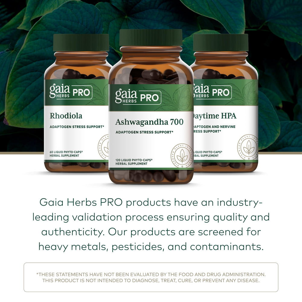 Gaia Herbs PRO packaging label emphasizes vegan, gluten-free, and soy-free formula.