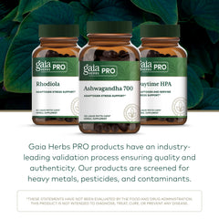 Gaia Herbs PRO packaging label emphasizes vegan, gluten-free, and soy-free formula.