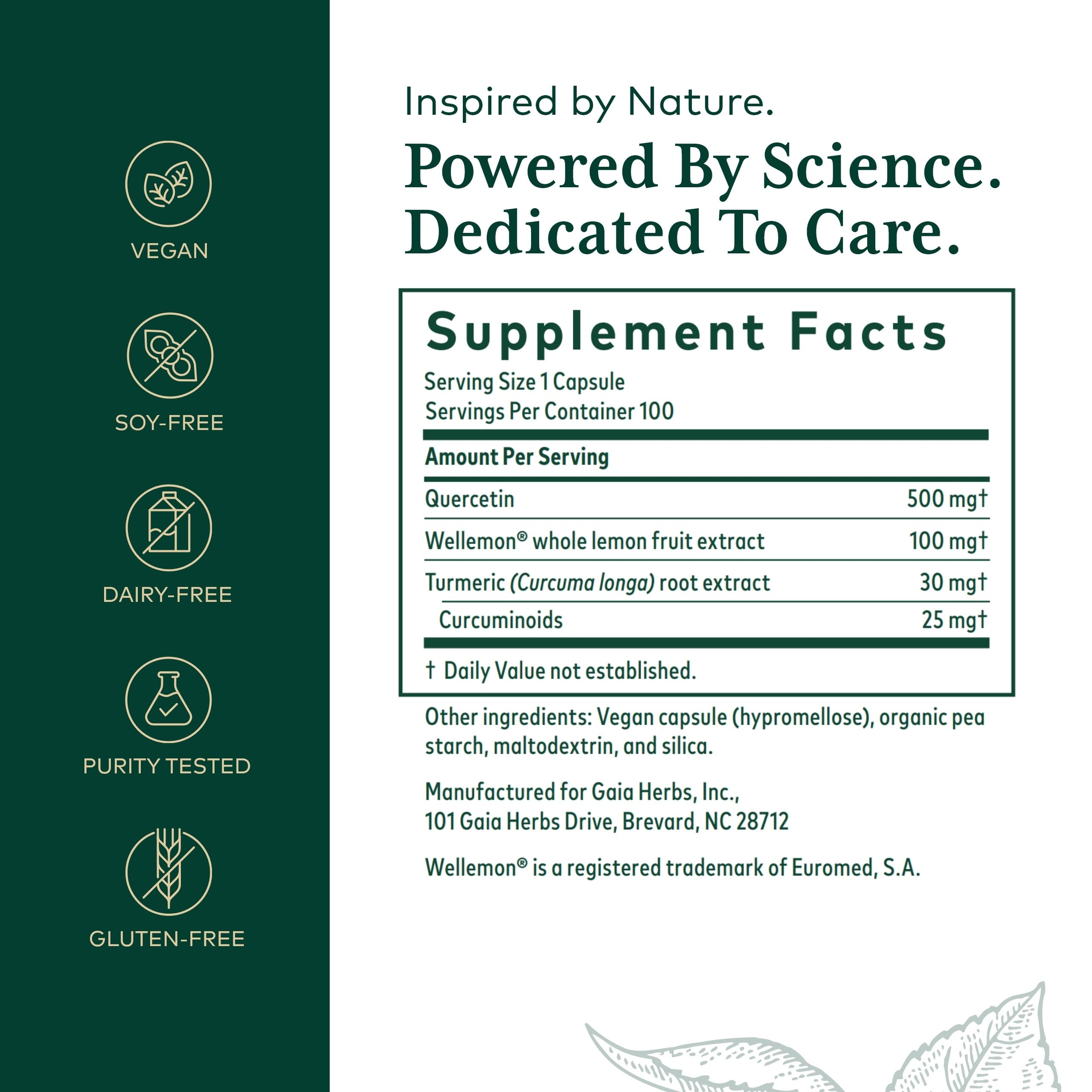 Side view of Gaia Herbs PRO Quercetin Synergy 500 bottle