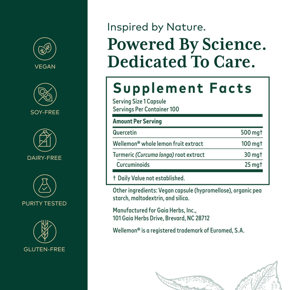 Side view of Gaia Herbs PRO Quercetin Synergy 500 bottle
