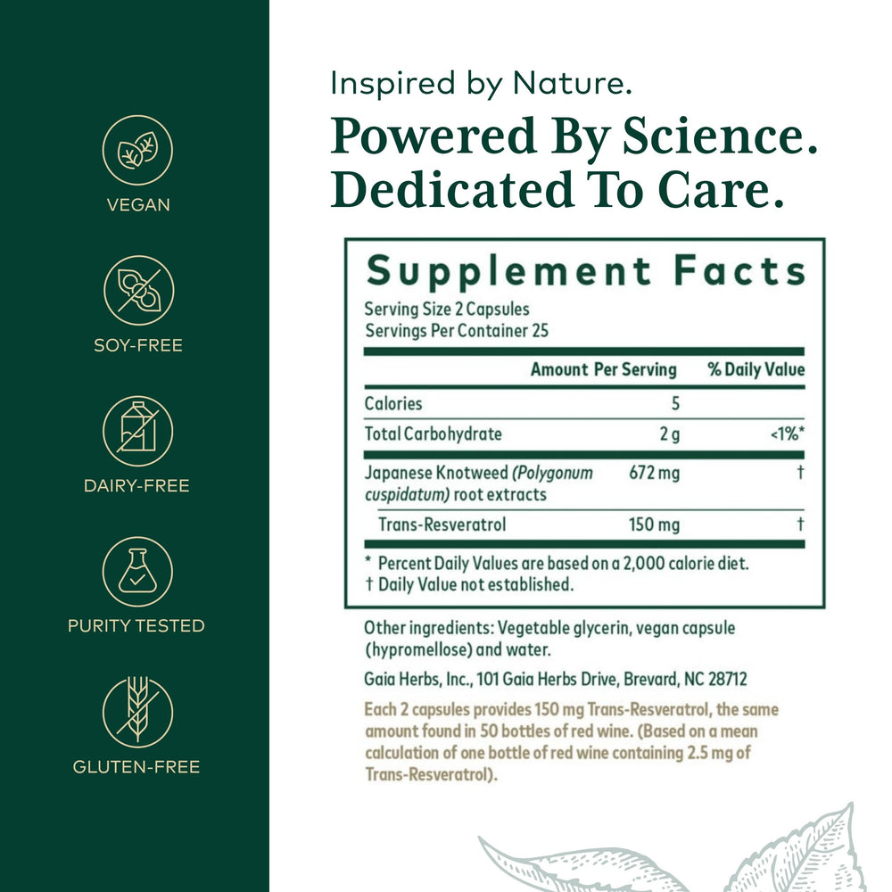 Close-up of Resveratrol 150 label showing 150 mg trans-resveratrol
