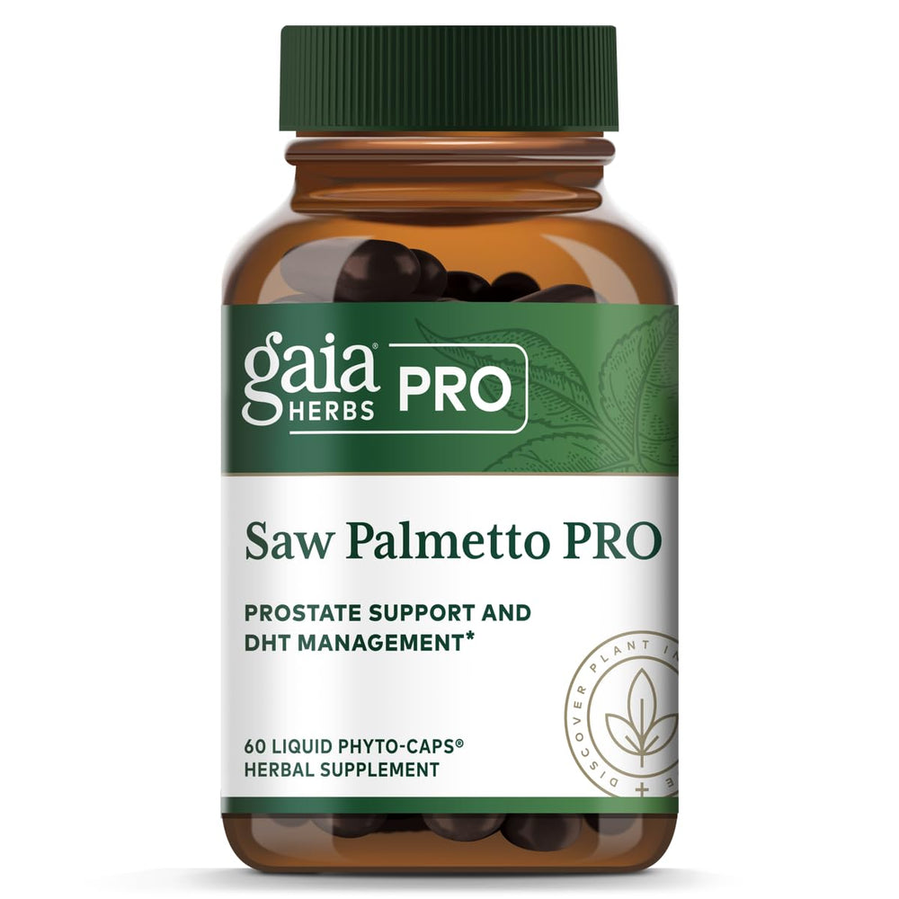 Gaia Herbs PRO Saw Palmetto PRO bottle with label