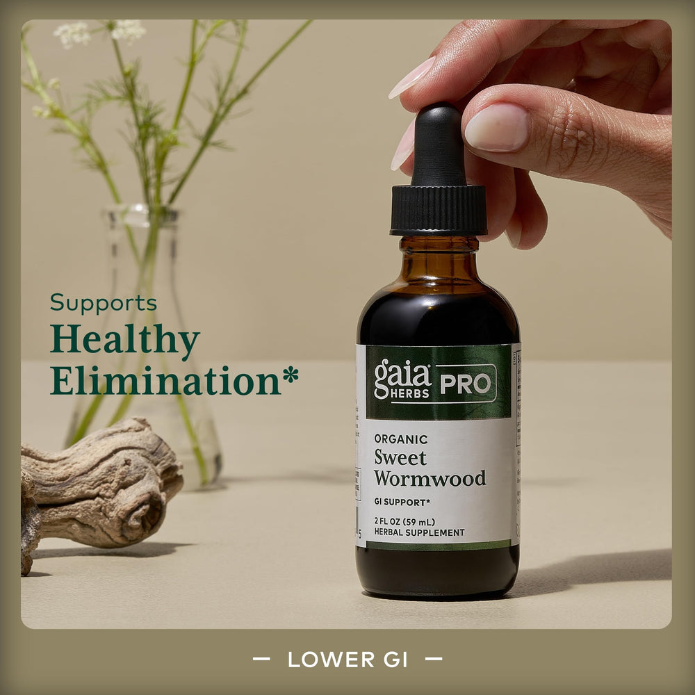 Gaia Herbs Pro Sweet Wormwood drops being measured