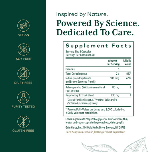 Close-up of Gaia Herbs Pro Thyroid Formula capsules