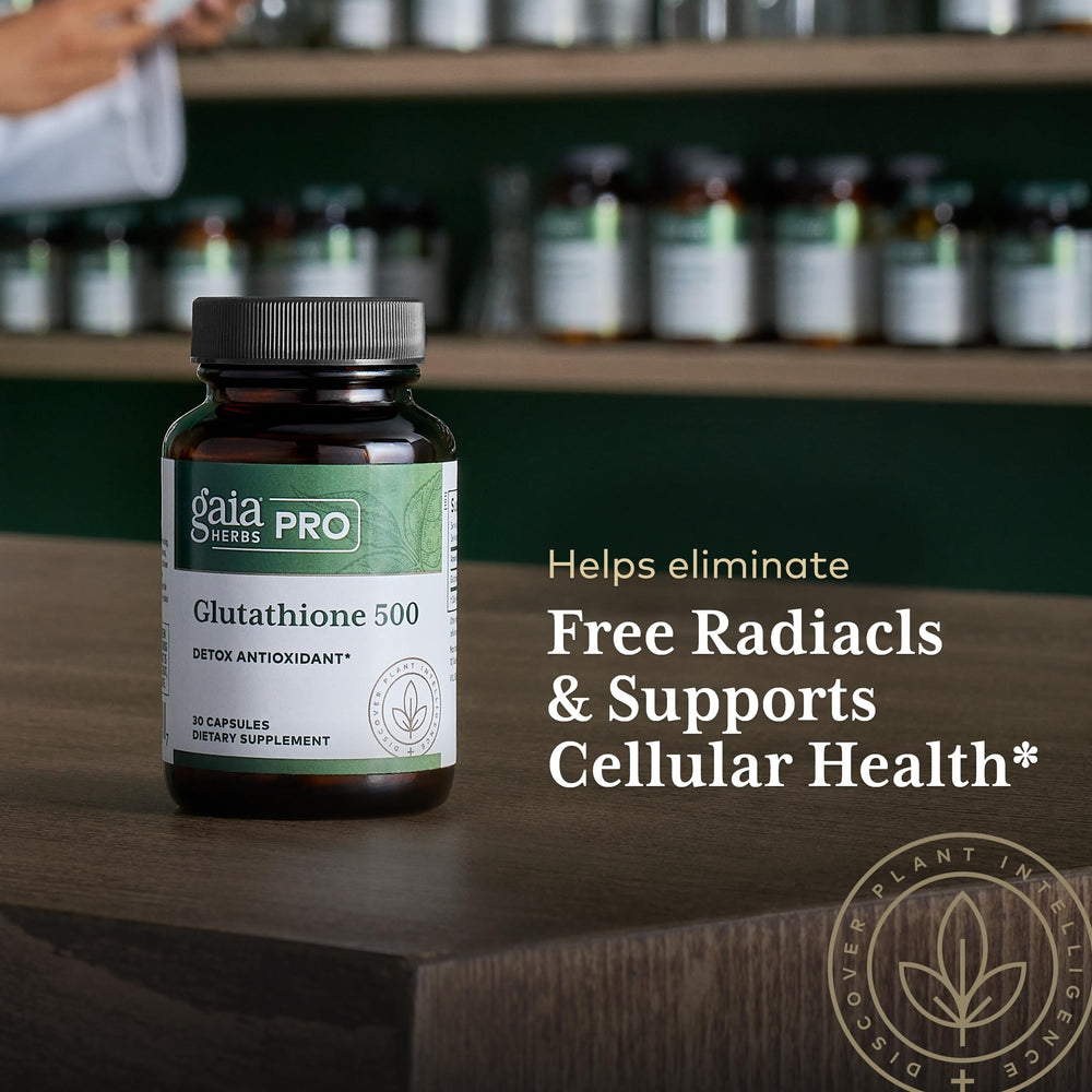 Vegan, gluten-free, and soy-free badge on GAIA Herbs PRO product